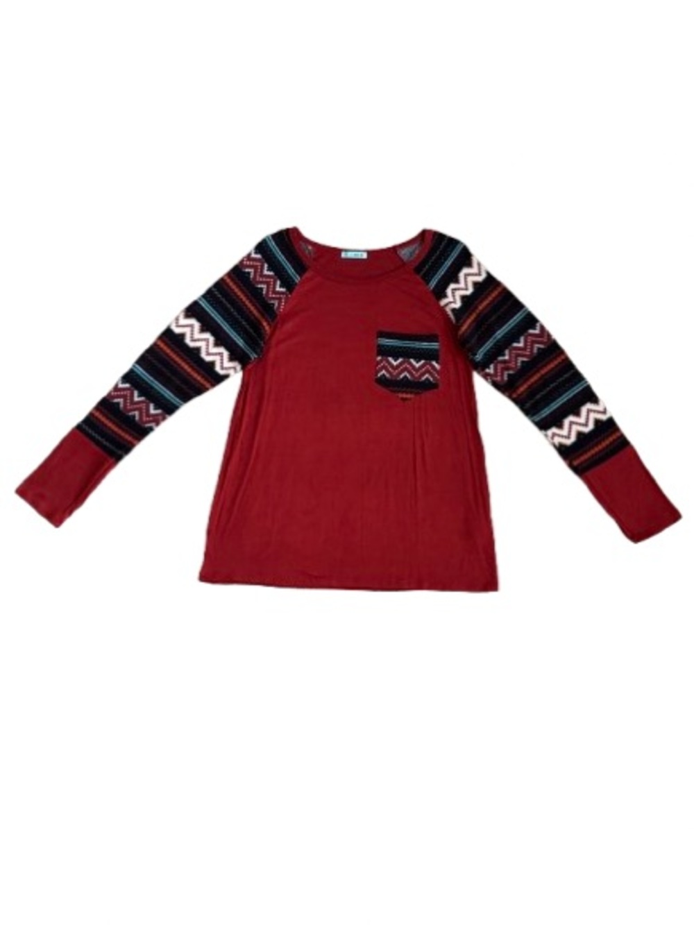 B012 PS Kate Tribal Contrast Print Long Sleeve Pocket T Shirt